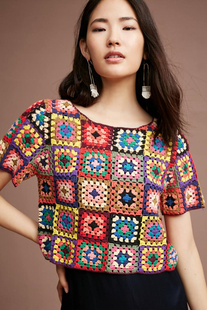 Anthropologie Crocheted & Cropped Pullover