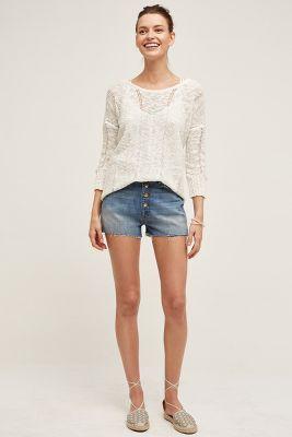 Mother Swooner Snapdown Shorts Light Denim