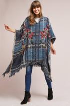 Anthropologie Embroidered Plaid Poncho