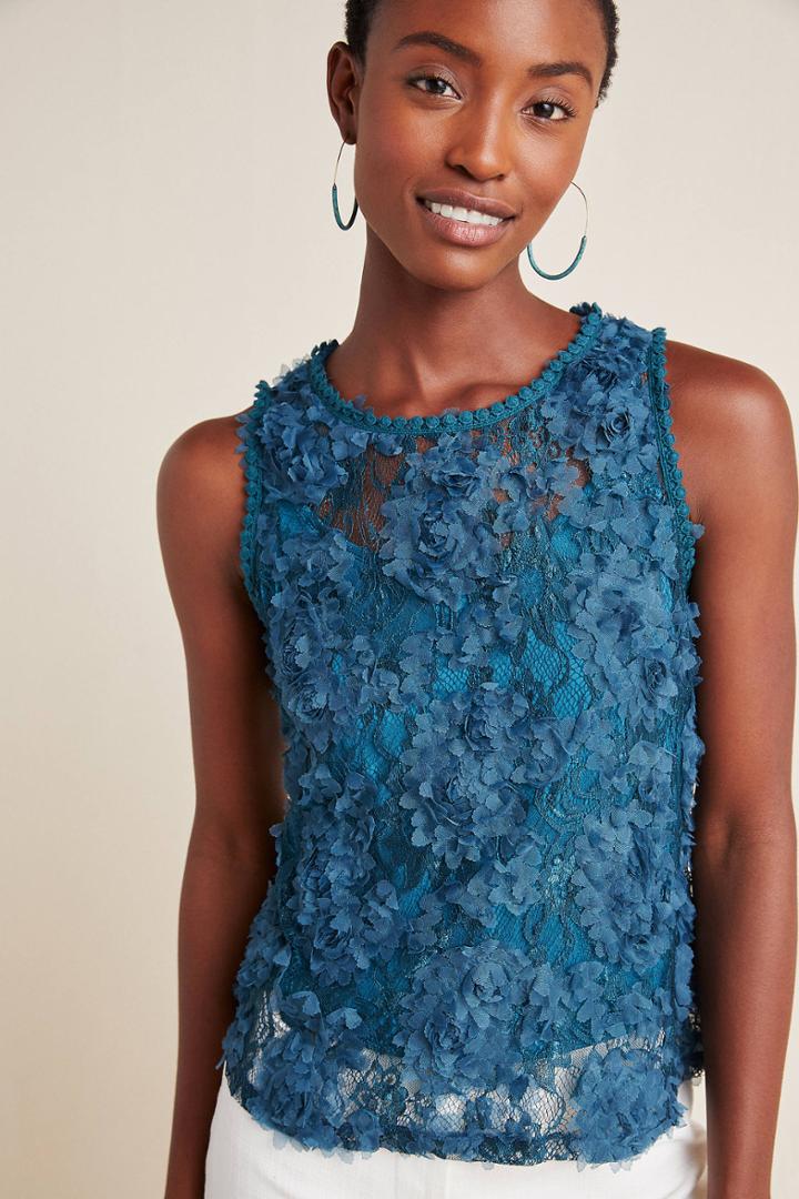 Blue Tassel Demeter Lace Sleeveless Top