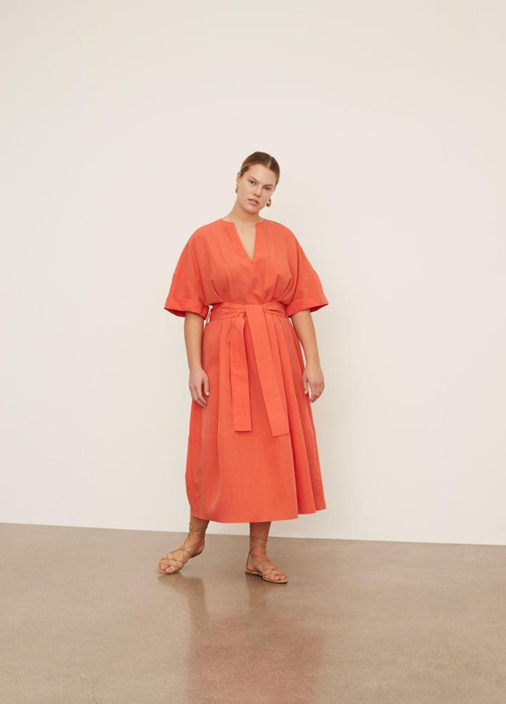 Vince Cuffed Short Sleeve V-neck Dress