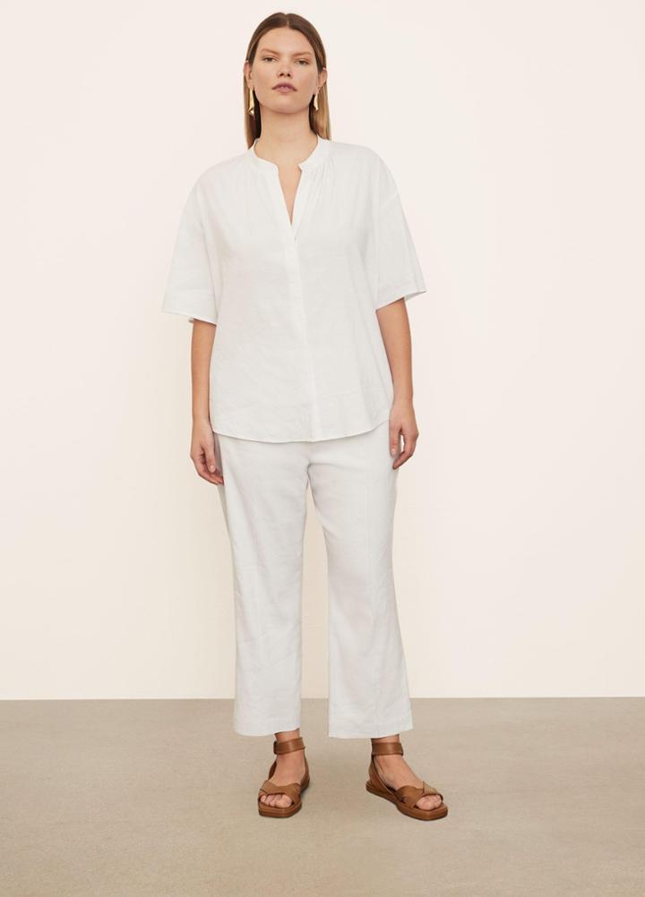 Vince Short Sleeve Shirred Band Collar Blouse