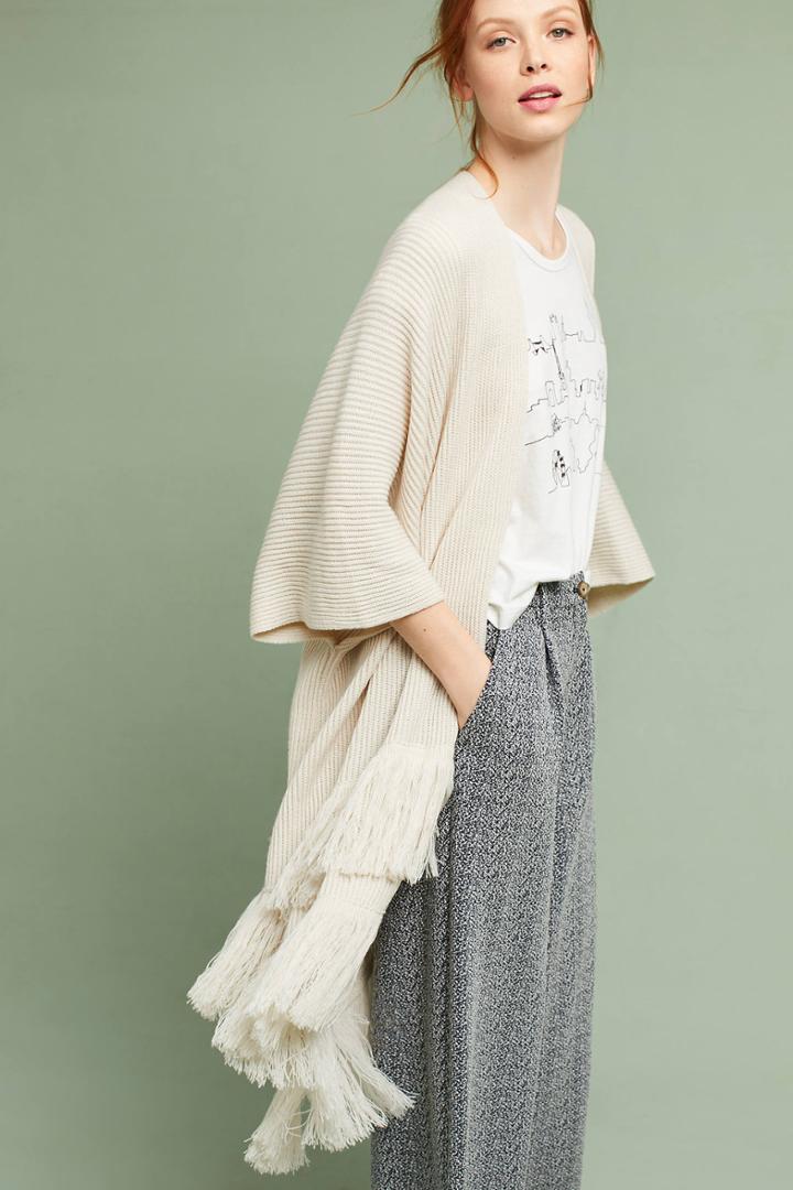 Anthropologie Layered Fringe Knit Kimono