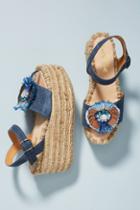 Coral Blue Embellished Platform Wedge Sandals