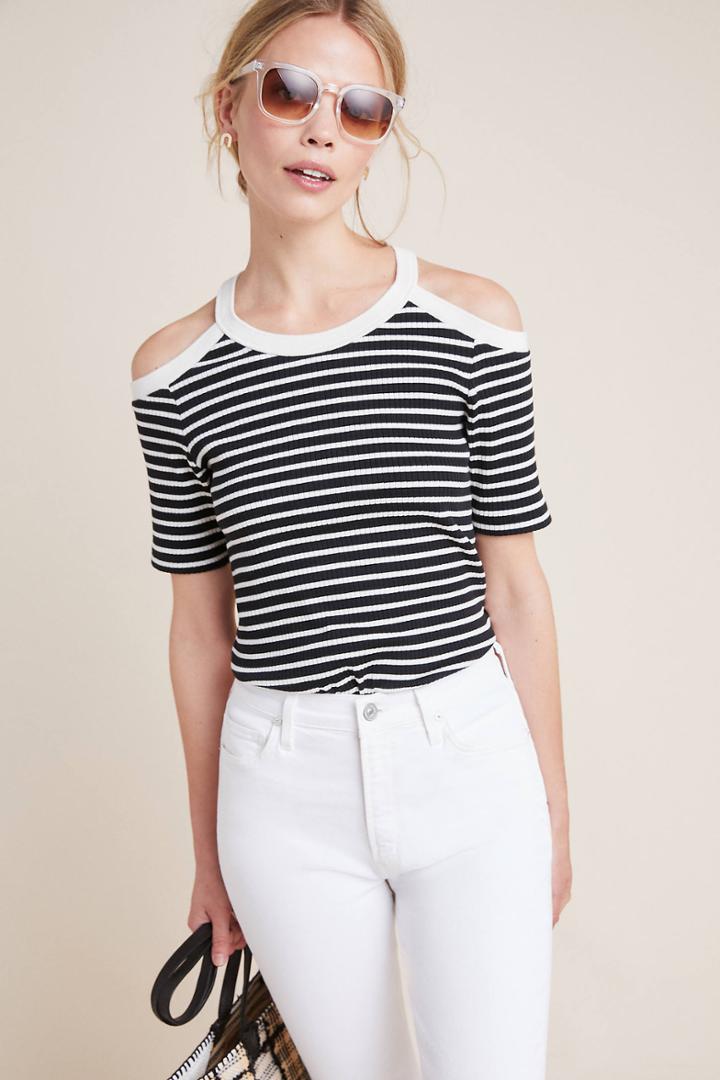 Maeve Ribbed Open-shoulder Top