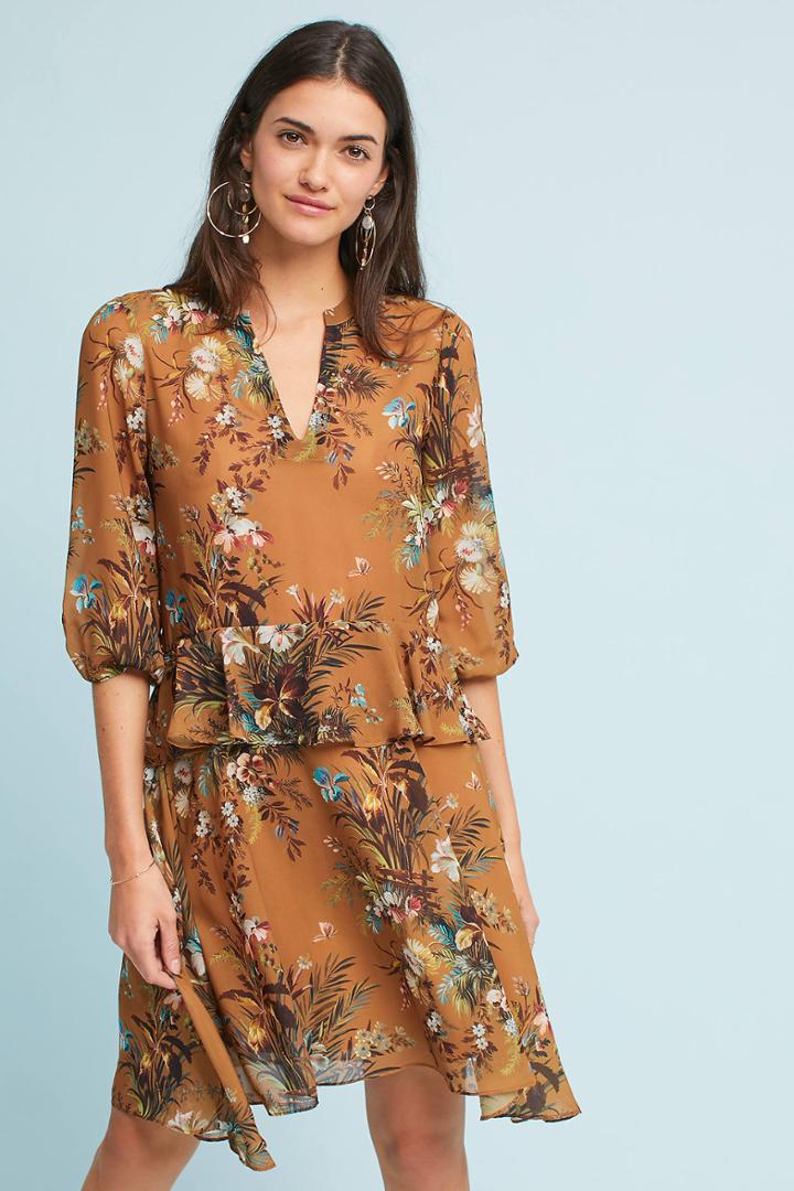 Dra Printed Flutter-sleeve Shirtdress