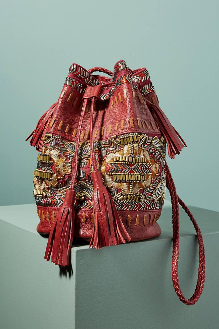 Anthropologie Inko Embroidered Bucket Bag