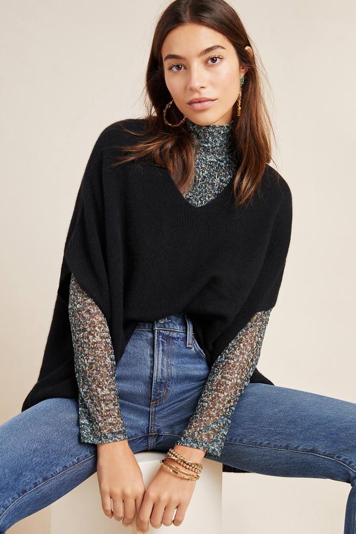 White + Warren V-neck Cashmere Poncho