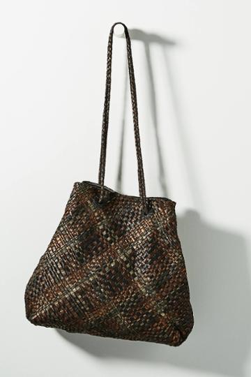 En Shalla Woven Metallic Leather Tote Bag
