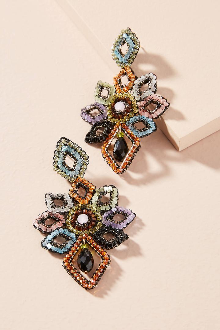 Anthropologie Beaded Floral Drop Earrings