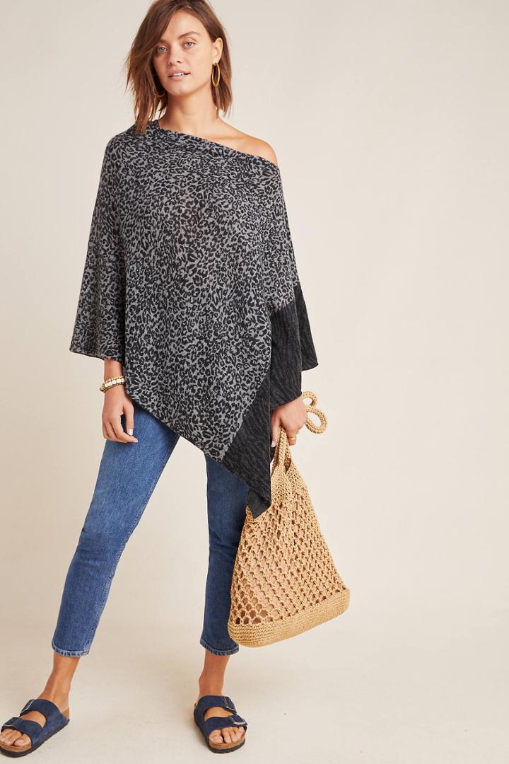 Anthropologie Carissa Leopard Cashmere Poncho