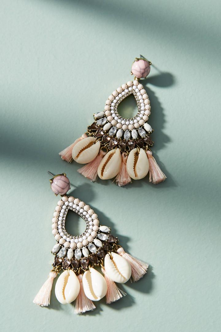 Anthropologie Tassel Shell Drop Earrings