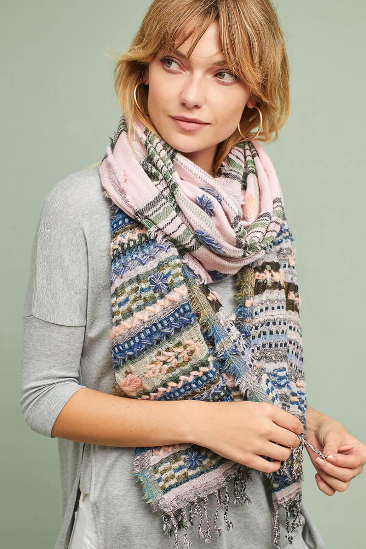 Anthropologie Rosy Plaid Wool Scarf