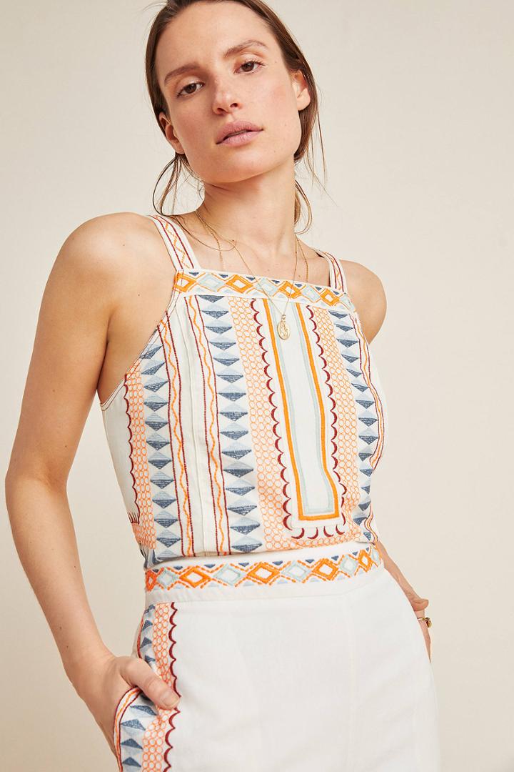 Anthropologie Islander Embroidered Tank
