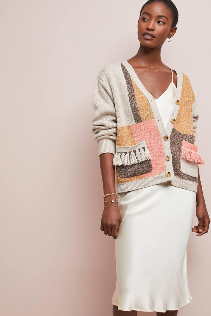 Folk By Hansel From Basel Fringed Colorblock Cardigan