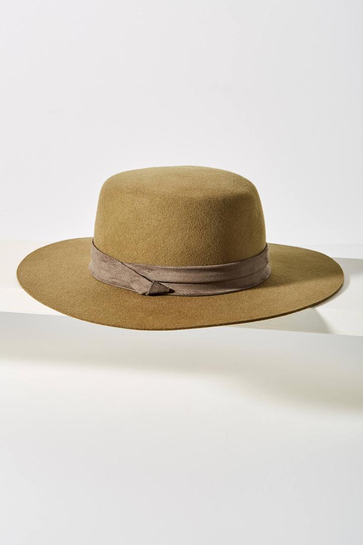 Anthropologie Suede-trimmed Boater Hat