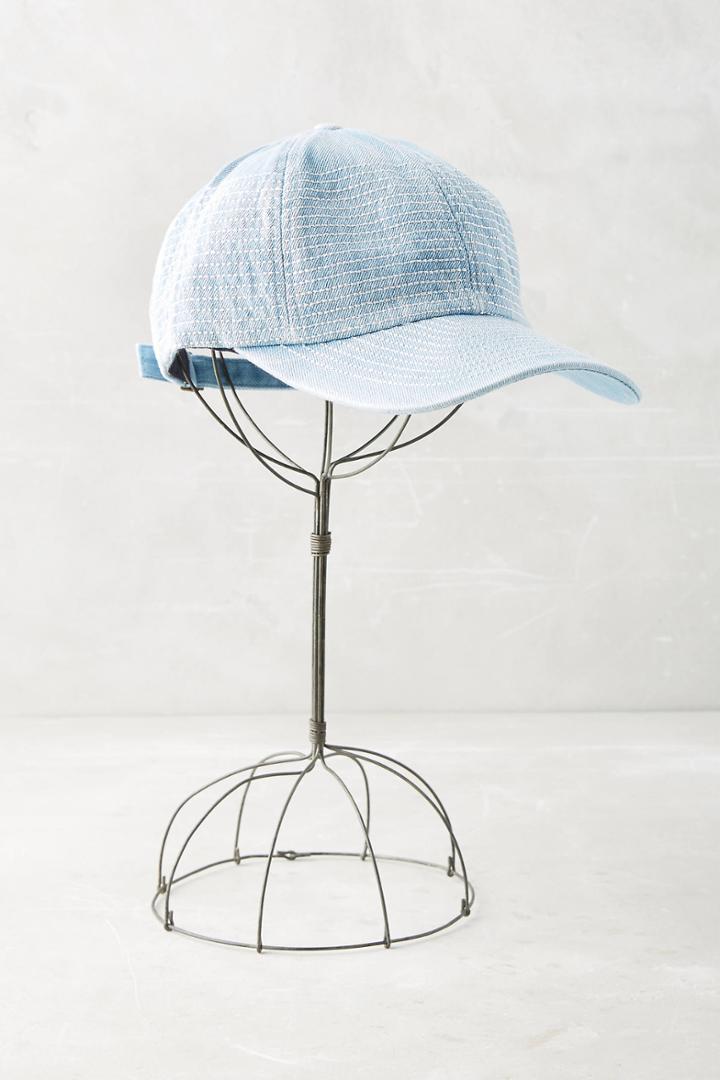 Anthropologie Denim Embroidered Baseball Cap