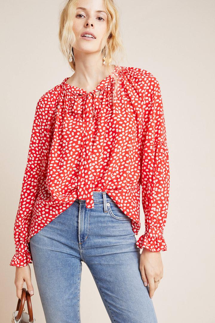 Anthropologie Dottie Silk Peasant Blouse