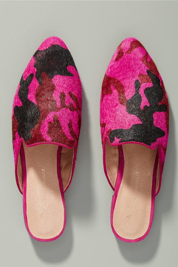 Anthropologie Camo Calf Hair Slides