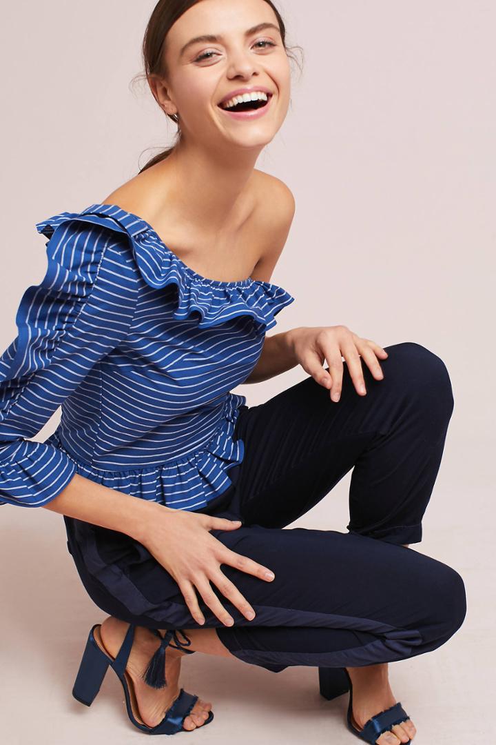 Delfi Carmen Ruffled One-shoulder Top