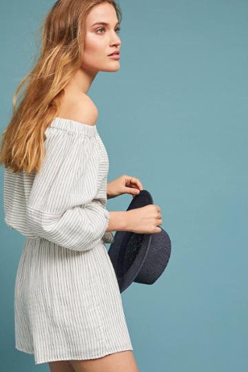 Tina + Jo Sorrento Off-the-shoulder Striped Romper