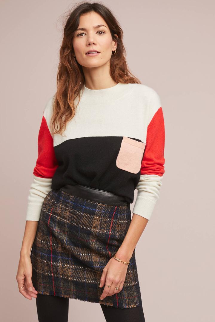 Ottod'ame Leather + Plaid Mini Skirt