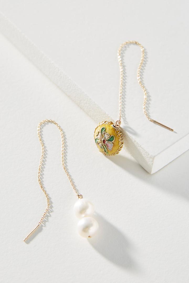 Anthropologie Nst Studio Cloisonne Pearl Threader Earrings