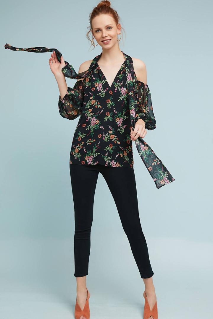Shoshanna Open-shoulder Silk Blouse
