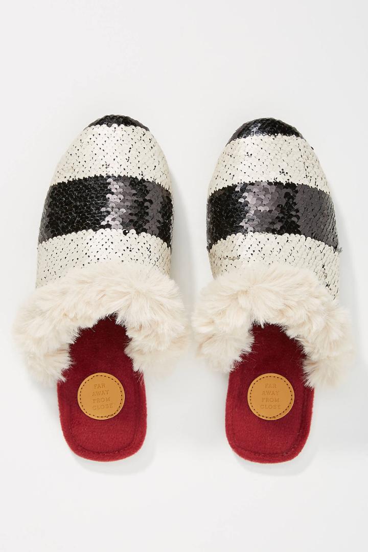 Far Away From Close Striped + Sequined Slipper Slides