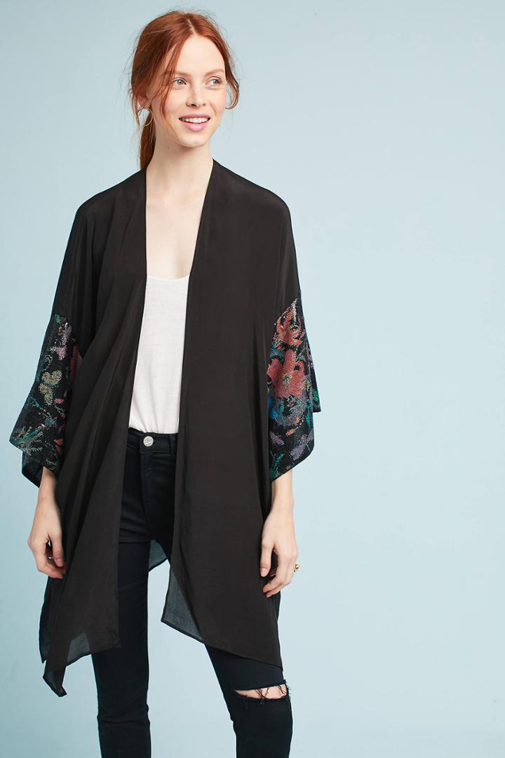 Anthropologie Sequined Floral-sleeve Kimono