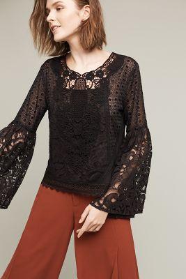 Champagne & Strawberry Bell-sleeve Lace Top