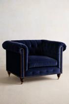 Anthropologie Velvet Lyre Chesterfield Armchair, Hickory