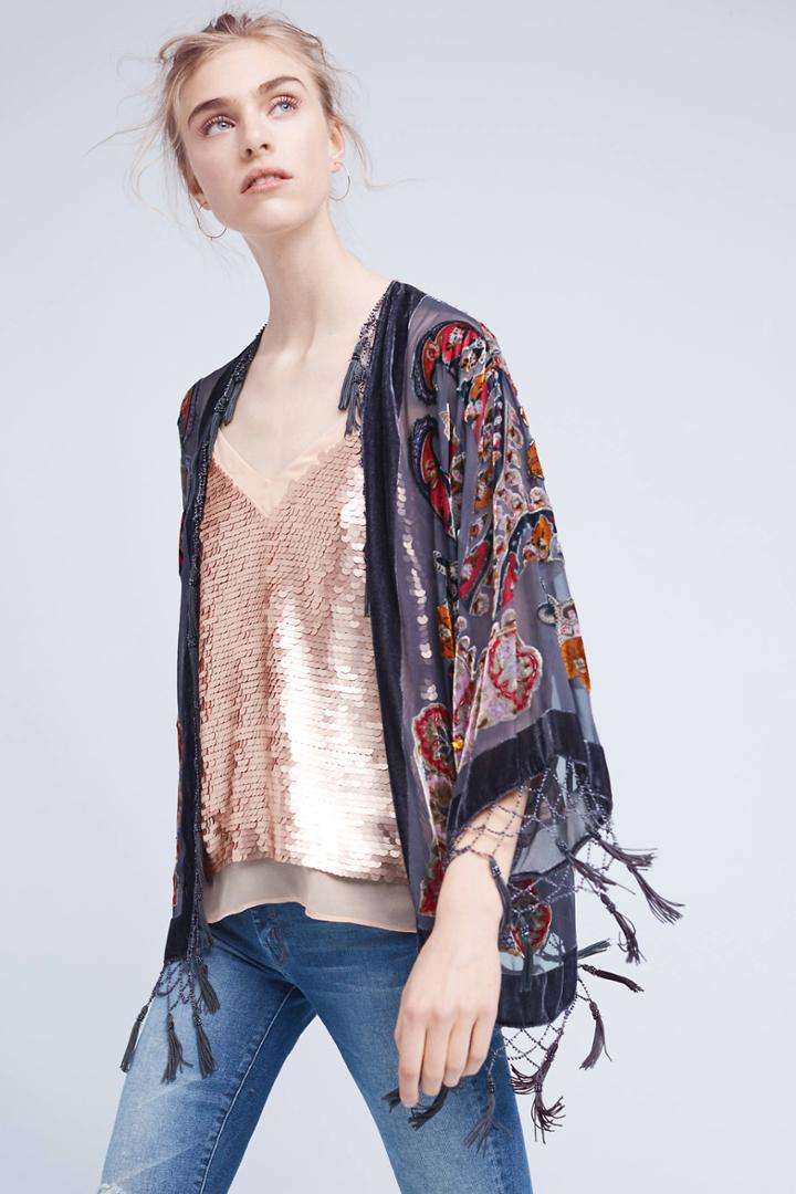 Anthropologie Velvet Paisley Kimono
