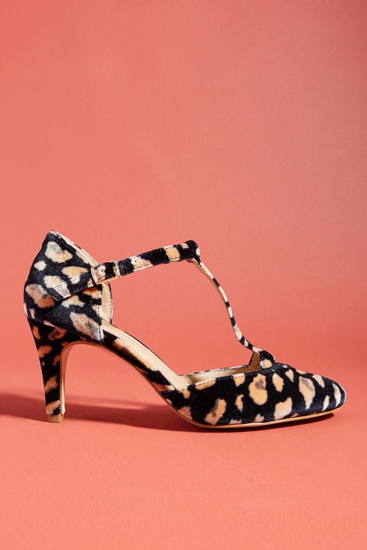 Anthropologie Abstract Velvet T-strap Heels