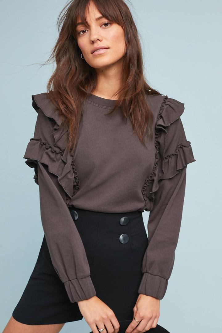 Moon River Delestre Ruffled Pullover