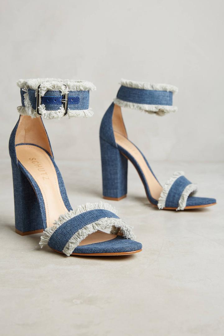 Schutz Janessa Frayed Denim Heels