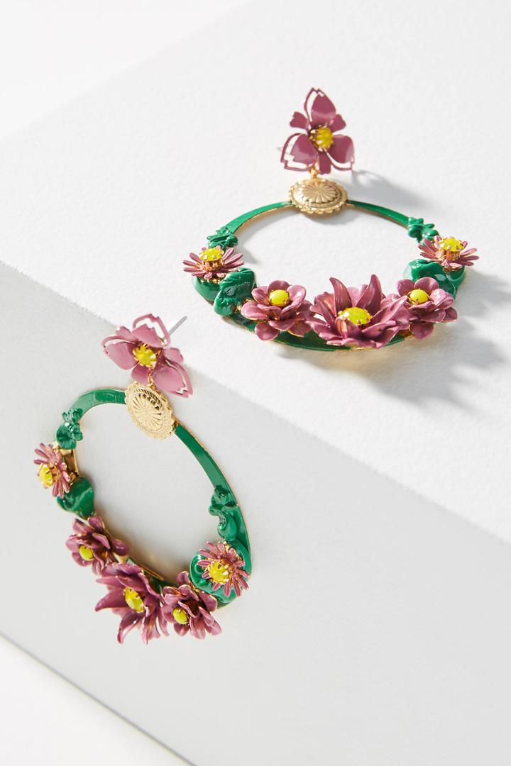 Elizabeth Cole Pearson Flower Hoop Earrings