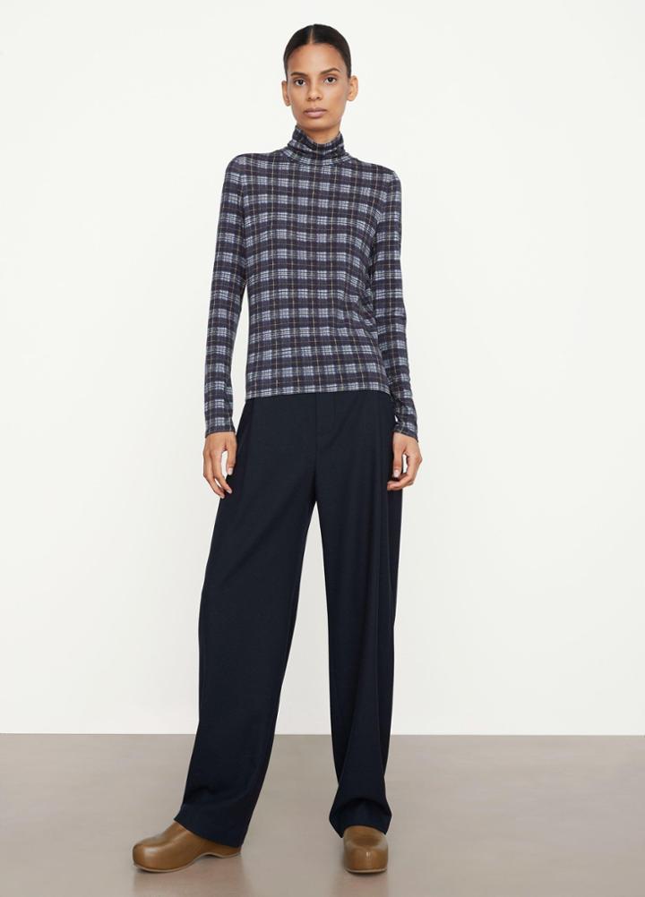 Vince Hazy Plaid Print Turtleneck