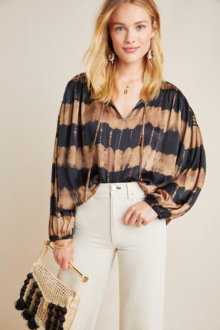 Mes Demoiselles Danoise Tie-dyed Silk Peasant Blouse