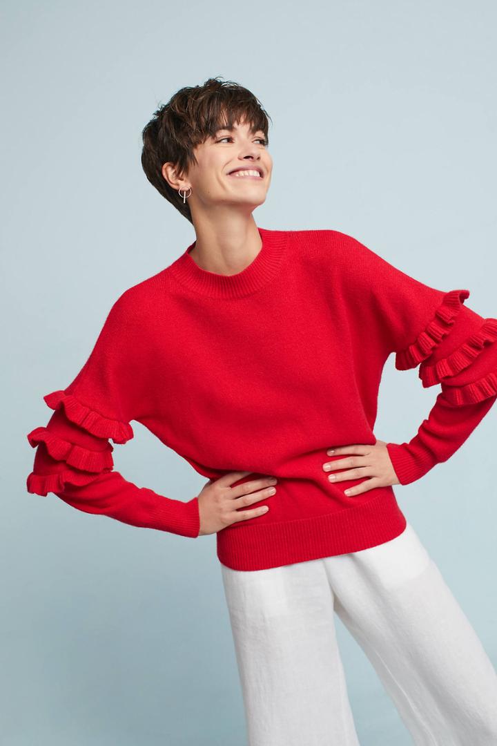 Line & Dot Tiered Ruffles Pulllover