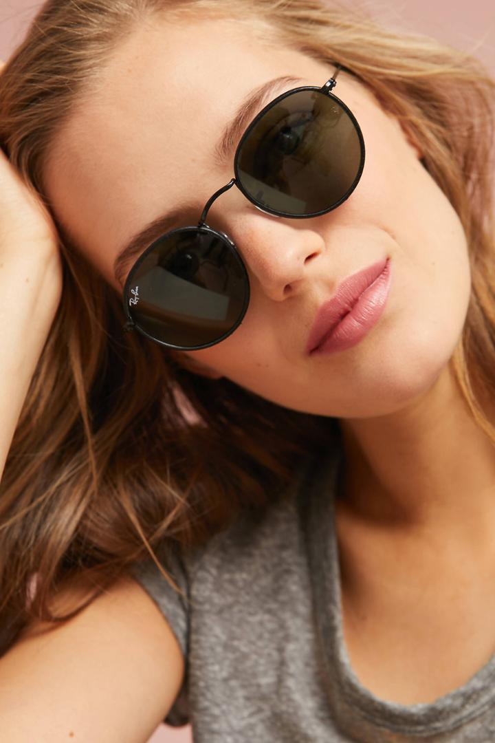 Ray-ban Round Leather-trimmed Sunglasses
