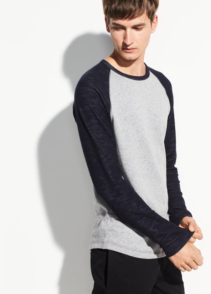 Vince Color Block Double Knit Long Sleeve Crew