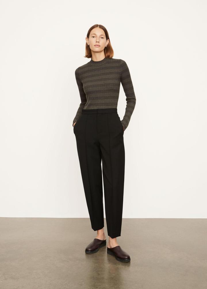 Vince Variegated Rib Striped Mock Neck