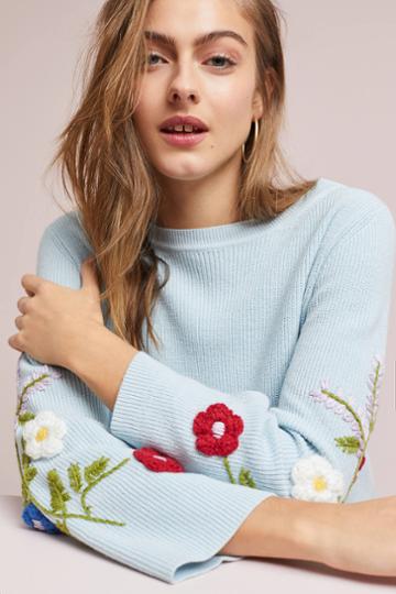 Rosie Neira Embroidered Pansies Pullover