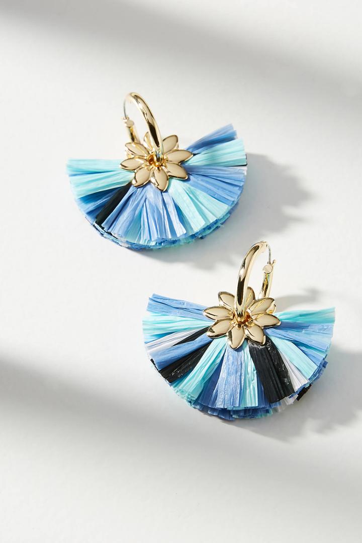 Anthropologie Windmill Raffia Hoop Earrings