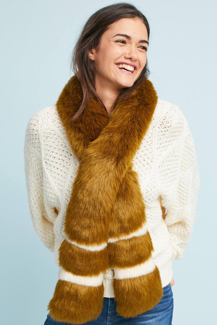 Anthropologie Striped Faux Fur Scarf