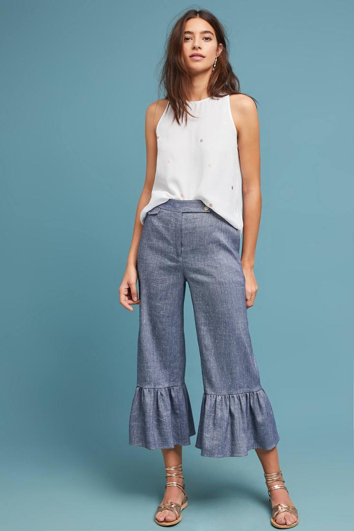 Ett:twa Ruffled Chambray Trousers