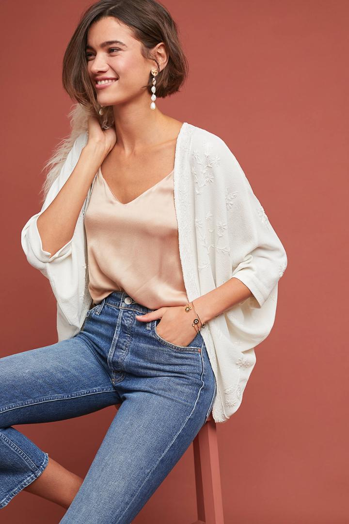Anthropologie Ana Embroidered Cocoon Kimono