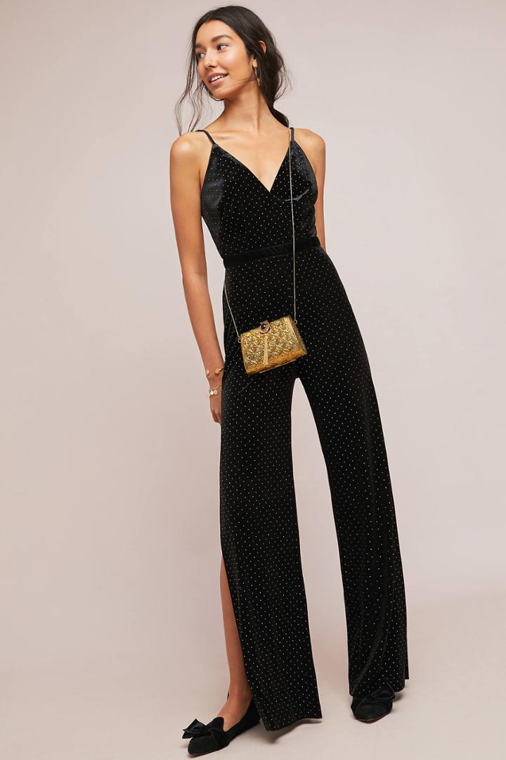 Ml Monique Lhuillier Studded Velvet Jumpsuit