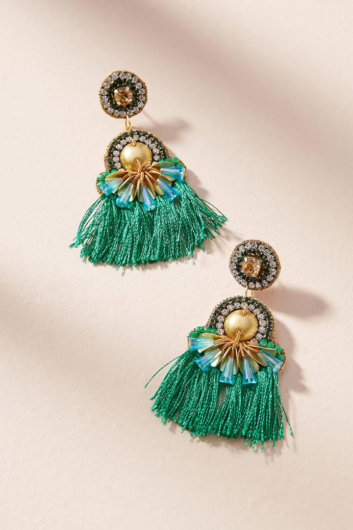 Anthropologie Verdant Fringe Drop Earrings